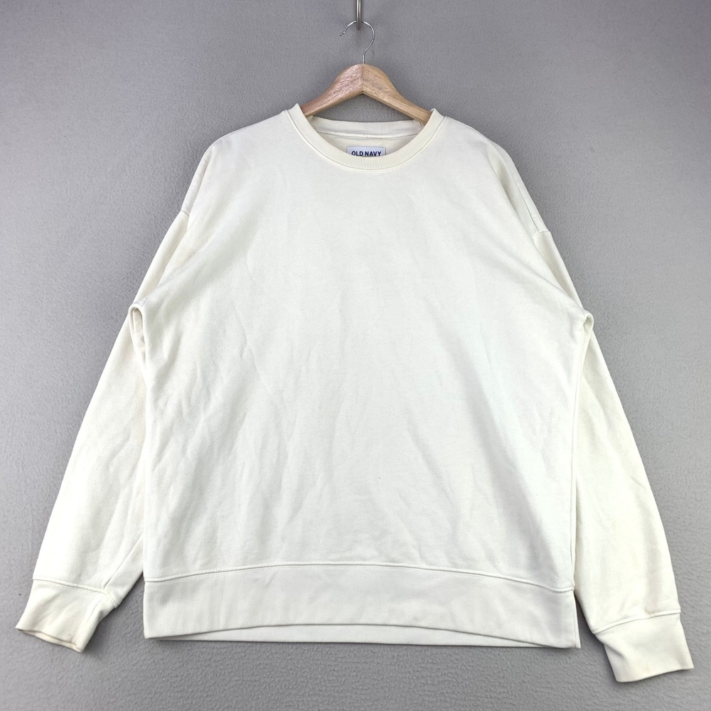 Old Navy Crewneck Sweatshirt Mens L Cream Casual Solid Fleece Pullover‎